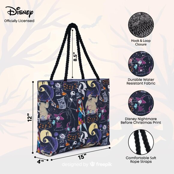 Nightmare Before Christmas Tote Bag Polyester Canvas Jack Sally Zero Gift - Picture 2 of 9